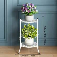 Double Layer Plant Stand With Geometric Metal Hanging Flowerpots - Casual Round Lightweight Home Decor Accessories - Indoor/Outdoor Metal Planter Rack Display Shelf - Multicolor - View 3