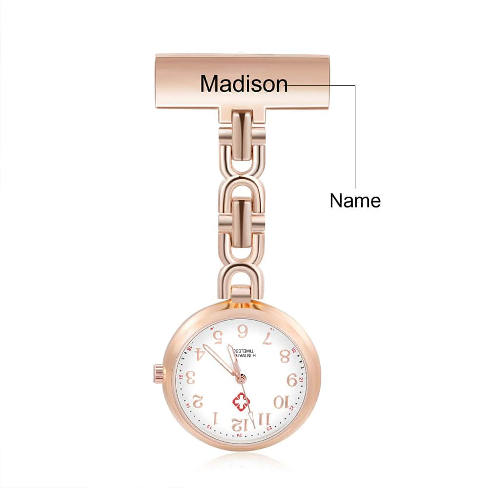 Reloj de bolsillo de cuarzo personalizado y sencillo para mujer, reloj colgante de estudiante de enfermería o médico con grabado