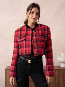 Veste blazer courte en tweed pour femme – Style élégant, classique et décontracté, parfaite pour le travail, les rendez-vous et les soirées