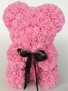 2/1 Pc, 9.25*15.5inch Rose Teddy Bear Decoration, Miniature Foam Bear Cute Home Decor, Romantic Artificial Flower Design, Suitable For Valentine's Day, Wedding, Birthday, Window Display, Desktop Decor, Perfect Gift For Family & Friends Gifts Graduation