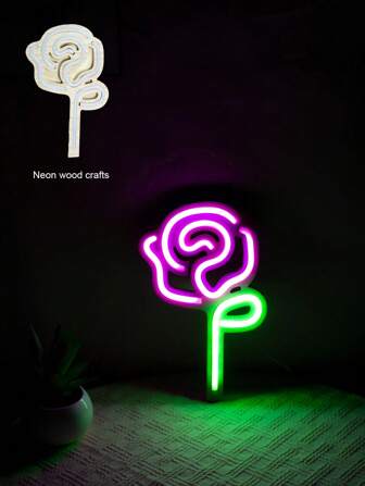 1pc Rose Wooden Craft Neon Light, Multi-Color LED Mood Lamp, Unique Decor Lamp For Bedroom, Desk, Home Decoration
