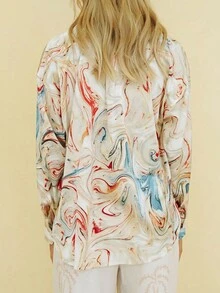 Women's Marble Print Drop Shoulder Long Sleeve Single-Breasted Casual Shirt