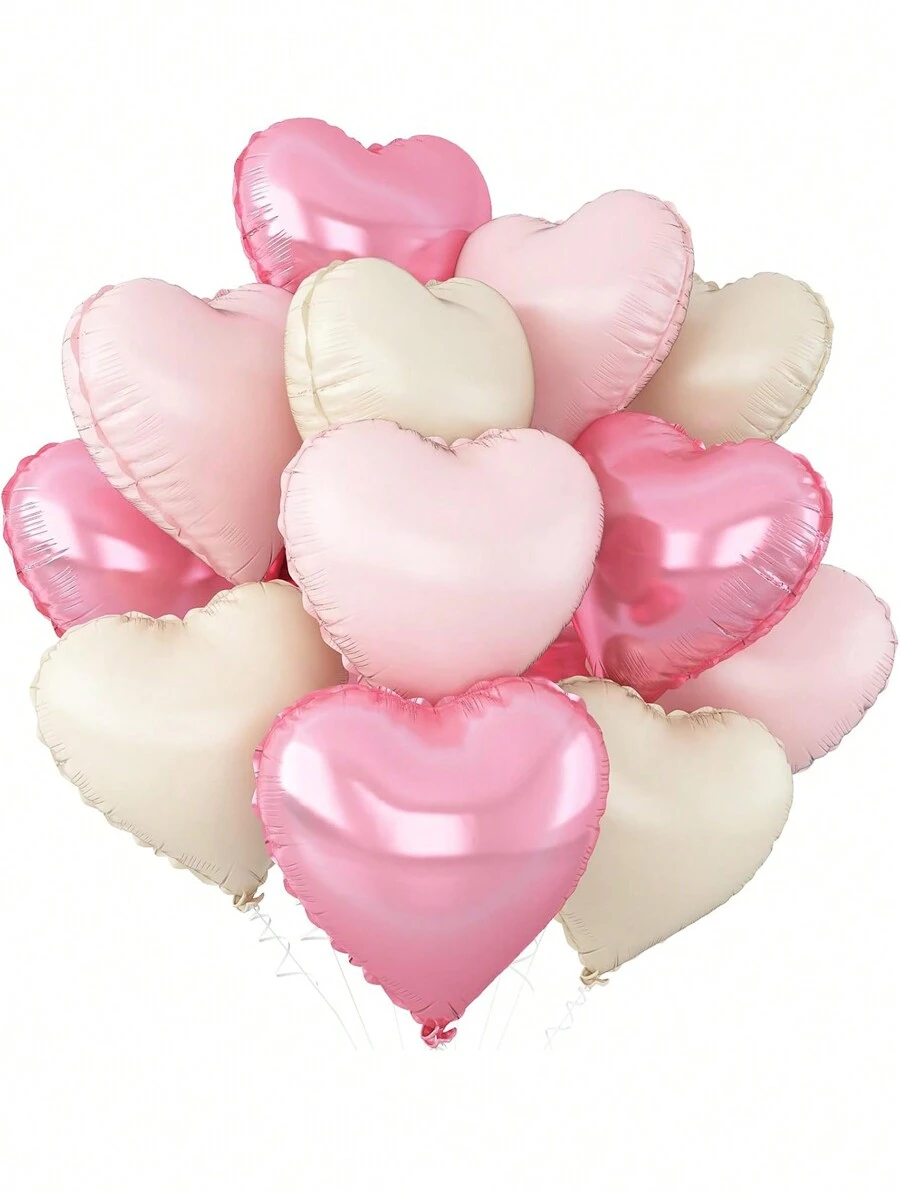 12 baloane roz alb cu inimă, baloane din folie în formă de inimă alb crem, roz deschis, 18 inch, balon din mylar cu heliu alb, roz deschis, nisip, pentru baby shower, aniversare, decorațiuni pentru petrecerea de nuntă, ziua mamei - Multicolor - Vizualizare 1