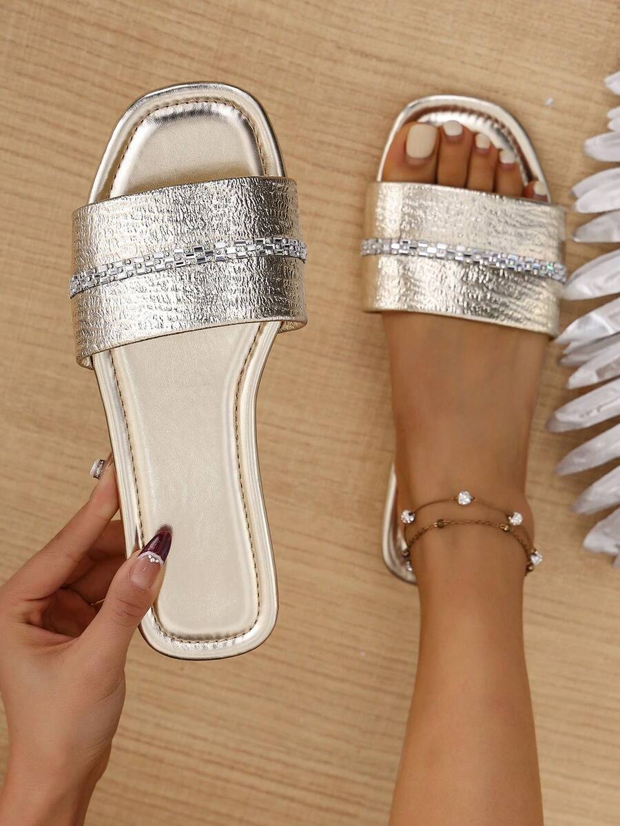 Sandali infradito estivi da donna con strass, sandali da spiaggia