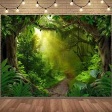1pc Tropical Rainforest Photography Backdrop, Tropical Jungle Forest Nature Landscape Background, Wild Animal Party Banner Decor, Adult Adventure Photo Booth Props, Birthday Cake Table Supplies