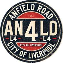 1 Pieza Señal de metal vintage de Anfield Road de Liverpool, cartel de arte callejero retro, adecuado para el hogar, jardín, garaje, cafetería, bar, decoración de club - 20x20cm (8x8 pulgadas) Regalo de cumpleaños - Multicolor - Ver 2