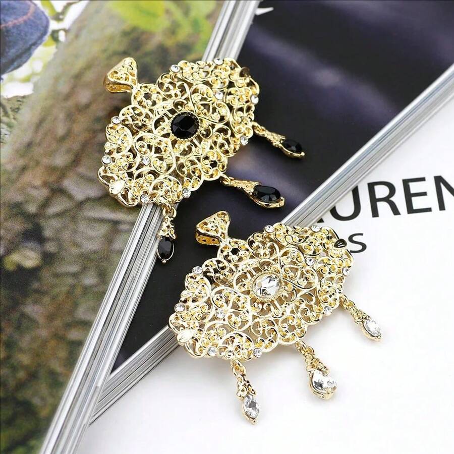1 pezzo Spilla marocchina/algerina, spilla/pendente per sciarpa a 2 in 1 con motivo retrò floreale traforato, placcato oro, gioielli in stile arabo, regalo di compleanno