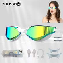 YLKJSWIM 1pc Coated Swim Goggles For Men & Women, UV Protection Anti-Fog Large Field Of Vision Competition Level Swimming Goggles, Outdoor Swimming Gear, Colorful Lens, 3-Stage Adjustable Nose Bridge, Includes Carrying Case, Nose Clip & Ear Plugs, New Summer Product, Beach Essentials, Beach Accessories, Pool Float