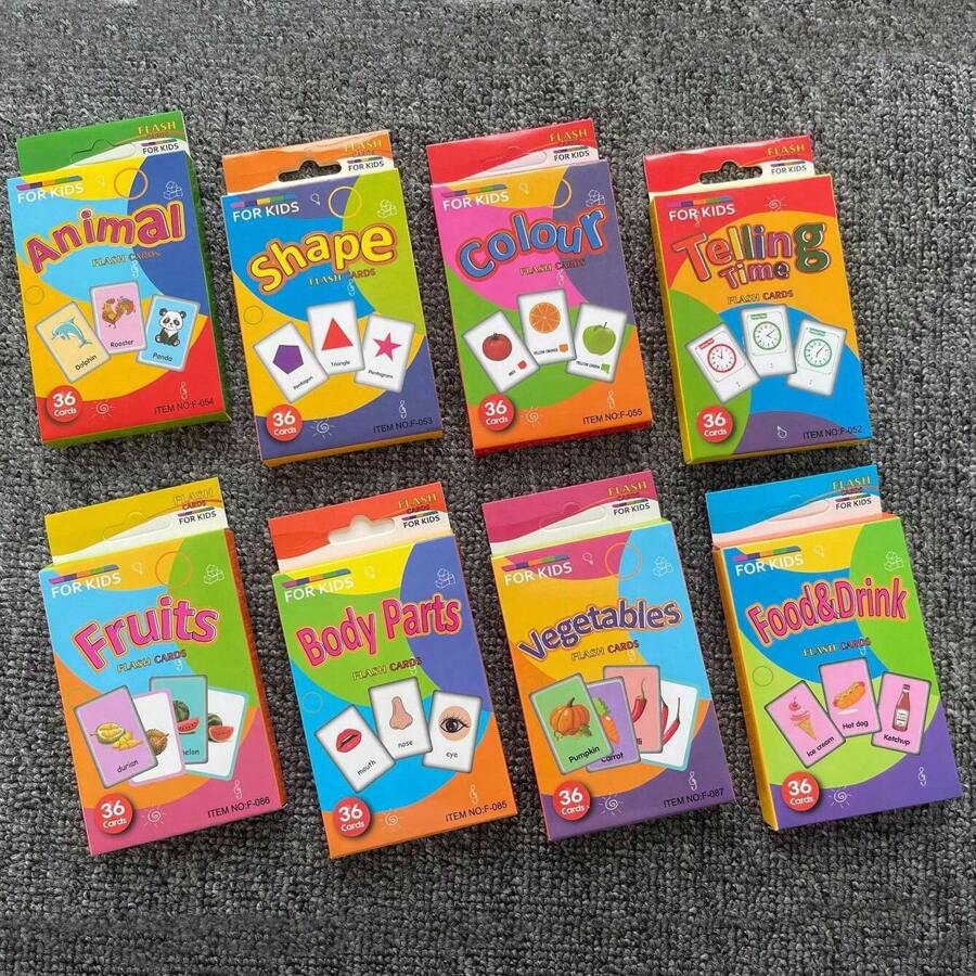 36 张用于婴幼儿早期教育的英语词汇认知卡片，用于幼儿园家庭学校用品游戏的高频视觉词闪卡，用于学前儿童，有趣的学习和认知词汇卡片，用于几何形状、动物、水果和身体部位，给孩子一份有趣的学习礼物学校、学生、文具、学校用品、闪卡、学习游戏、家庭学校 - 彩色 - 查看 1