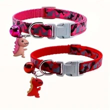 1 pieza Collar ajustable para mascotas con campana y pequeño juguete de dinosaurio, disponible en varios colores, adecuado para gatitos, cachorros y animales pequeños - Multicolor - Ver 17