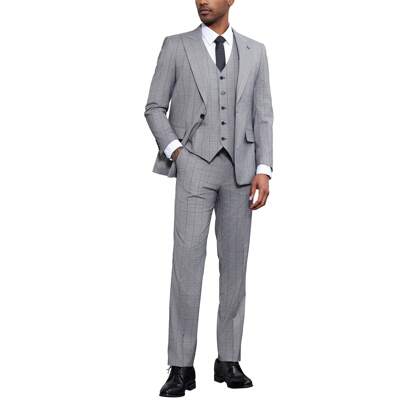 Mens Suit 3pc Windowpane Peak Lapel Jacket With Matching Vest  Pants For Weddings, Prom, Graduations, Etc Suit Set