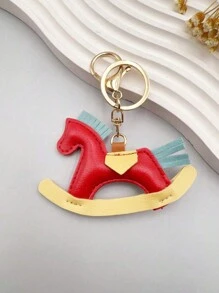 1pc Women's Leather Charm Bag Pendant Keychain, Cartoon Horse Shaped Swing Key Ring, Cute Animal Accessory Decoration Gift