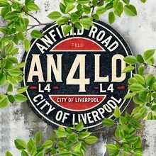 1 Pieza Señal de metal vintage de Anfield Road de Liverpool, cartel de arte callejero retro, adecuado para el hogar, jardín, garaje, cafetería, bar, decoración de club - 20x20cm (8x8 pulgadas) Regalo de cumpleaños - Multicolor - Ver 3