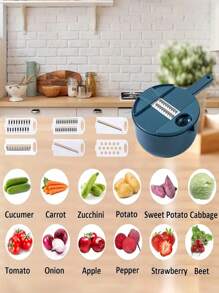12pcs Blue Circular Vegetable Slicer, Multifunctional Fruit Slicer, Manual Food Grinder, Vegetable Grinding Machine, Cutter With Container, 6-blade Potato Grinder, Home Potato Slicer, Kitchen Gadget