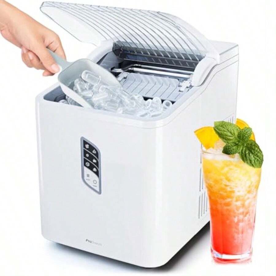 Large Countertop Ice Cube Maker 15 Kg Compact Self-Cleaning Ice Machine Ice Ready In 6-9 Mins 2 Sizes Of Bullet Ice For Home Office Bar Party - White1 - View 1