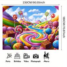 1 pieza Telón de fondo de tela con estilo Candy Land, ideal para photocall, suministros para fiestas de cumpleaños y aniversario, decoración de vacaciones y centros de mesa, reutilizable para interiores y exteriores