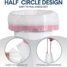 60 bolsas de basura con cordón gris de 4 galones, bolsas de basura pequeñas para oficina, dormitorio, baño, bolsas de basura para botes de 4 galones blancos, bolsas de basura con asa para evitar ensuciar las manos - Rosa - Ver 6