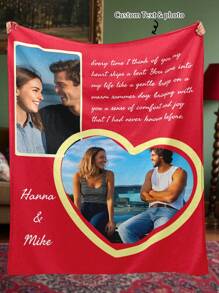 SEPTEVAGUS 1pc Customized Love Pattern Flannel Blanket With Photo For Valentine's Day, Custom Valentines Blanket Custom Photo Wedding Blanket For Pet Girlfriend Boyfriend Custom Photo Blanket For Couples Gifts Christmas Valentines Day Couples Gifts Wife Husband New Year Day