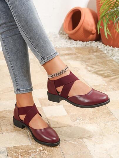 Fashionable Versatile Women Burgundy Loafers Platform Mary Jane Single Strap Hollow Shoes Comfortable Outdoor Casual Big Head Shoes New Spring Autumn Round Toe Hollow Little Leather Shoes Outdoor Breathable Plus Size Elastic Band Women Sandals