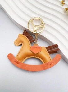 1pc Women's Leather Charm Bag Pendant Keychain, Cartoon Horse Shaped Swing Key Ring, Cute Animal Accessory Decoration Gift