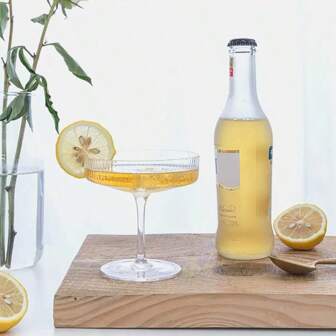 1PC 14cm Vertical Stripes Cocktail Glass, Champagne Goblet, Handmade Martini Glass,Creative Ice Cream Dessert Cup For Bar And Restaurant