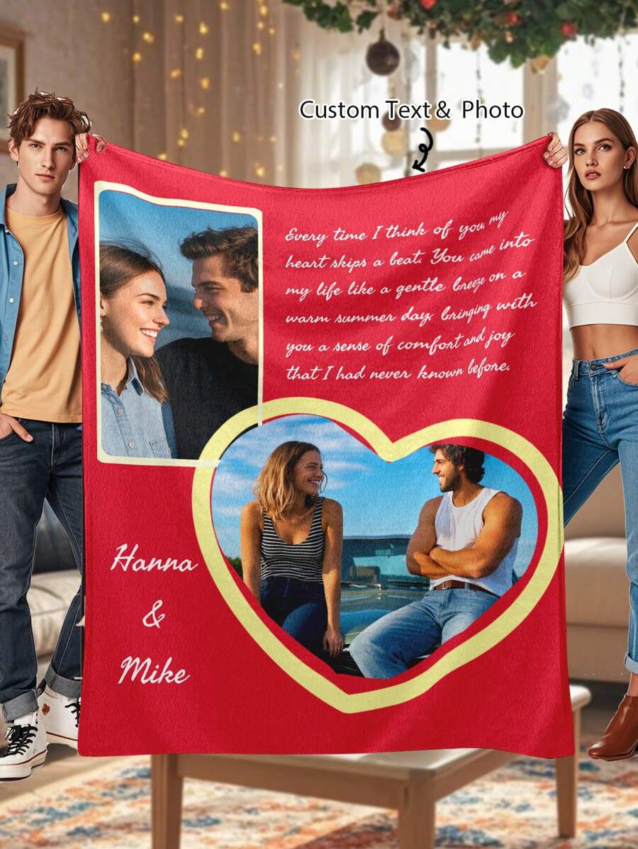SEPTEVAGUS 1pc Customized Love Pattern Flannel Blanket With Photo For Valentine's Day, Custom Valentines Blanket Custom Photo Wedding Blanket For Pet Girlfriend Boyfriend Custom Photo Blanket For Couples Gifts Christmas Valentines Day Couples Gifts Wife Husband New Year Day