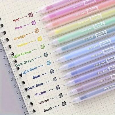 3支/6支/12支，糖果色笔，学生马克笔，简约透明磨砂外壳，彩色凝胶笔，0.5mm笔杆，适合日常标记，学习写字，工作标记，书写，笔>多色，返校