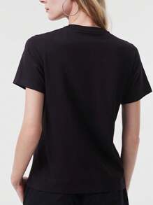 Customized Christmas/Thanksgiving Gift, Personalized Women Short T-Shirt - Add Your Own Text/Graphic (Badge/Company Logo/Family Photo/Selfie) To Design Your Own Custom Printed T-Shirt - Black - View 3