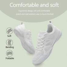 Women's Cheerleading Footprint Mesh Breathable White Round Toe Low-Top Flat Cheer Practice Sports Shoes