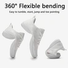 Women's Cheerleading Footprint Mesh Breathable White Round Toe Low-Top Flat Cheer Practice Sports Shoes