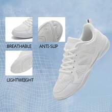 Women's Cheerleading Footprint Mesh Breathable White Round Toe Low-Top Flat Cheer Practice Sports Shoes