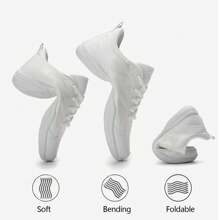 Women's Cheerleading Footprint Mesh Breathable White Round Toe Low-Top Flat Cheer Practice Sports Shoes