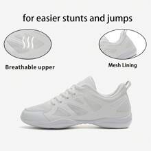 Women's Cheerleading Footprint Mesh Breathable White Round Toe Low-Top Flat Cheer Practice Sports Shoes