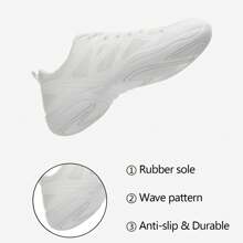 Women's Cheerleading Footprint Mesh Breathable White Round Toe Low-Top Flat Cheer Practice Sports Shoes