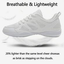Women's Cheerleading Footprint Mesh Breathable White Round Toe Low-Top Flat Cheer Practice Sports Shoes