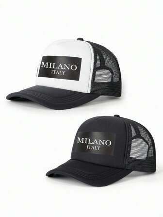 1pc Printed 'MILANO' Sponge Mesh Cap, Adjustable Outdoor Sun Hat For Traveling, Beach, All Season, Suitable For Young People In Y2K Style