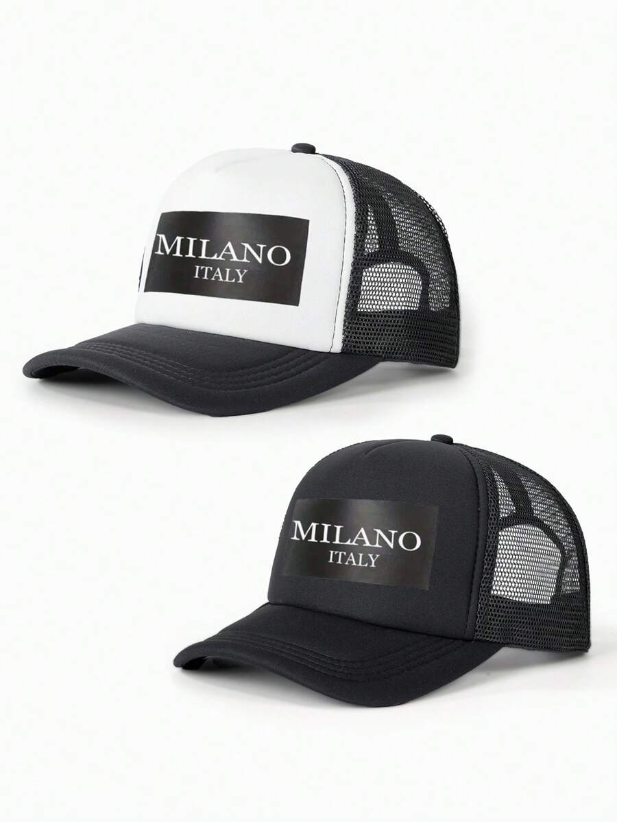 1pc Printed 'MILANO' Sponge Mesh Cap, Adjustable Outdoor Sun Hat For Traveling, Beach, All Season, Suitable For Young People In Y2K Style - Baseball Cap - View 1