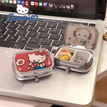 Sanrio 1 Piece Sanrio Hello Kitty Mini Medicine/Jewelry Box With HD Mirror - Medicine Separation Box, Valuable Item Storage Box. Cute Cartoon Travel Storage Box, Stainless Steel Structure, Lockable Design. Christmas Gift Back To School