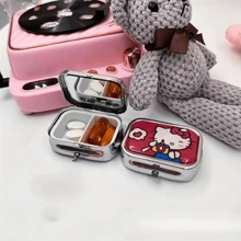 Sanrio 1 Piece Sanrio Hello Kitty Mini Medicine/Jewelry Box With HD Mirror - Medicine Separation Box, Valuable Item Storage Box. Cute Cartoon Travel Storage Box, Stainless Steel Structure, Lockable Design. Christmas Gift Back To School
