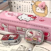 Sanrio 1 Piece Sanrio Hello Kitty Mini Medicine/Jewelry Box With HD Mirror - Medicine Separation Box, Valuable Item Storage Box. Cute Cartoon Travel Storage Box, Stainless Steel Structure, Lockable Design. Christmas Gift Back To School