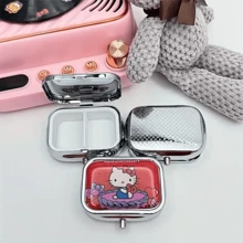 Sanrio 1 Piece Sanrio Hello Kitty Mini Medicine/Jewelry Box With HD Mirror - Medicine Separation Box, Valuable Item Storage Box. Cute Cartoon Travel Storage Box, Stainless Steel Structure, Lockable Design. Christmas Gift Back To School