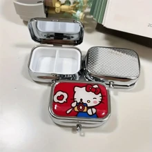 Sanrio 1 Piece Sanrio Hello Kitty Mini Medicine/Jewelry Box With HD Mirror - Medicine Separation Box, Valuable Item Storage Box. Cute Cartoon Travel Storage Box, Stainless Steel Structure, Lockable Design. Christmas Gift Back To School