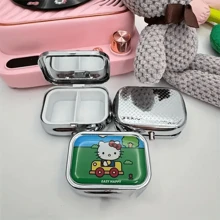 Sanrio 1 Piece Sanrio Hello Kitty Mini Medicine/Jewelry Box With HD Mirror - Medicine Separation Box, Valuable Item Storage Box. Cute Cartoon Travel Storage Box, Stainless Steel Structure, Lockable Design. Christmas Gift Back To School