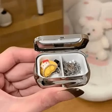 Sanrio 1 Piece Sanrio Hello Kitty Mini Medicine/Jewelry Box With HD Mirror - Medicine Separation Box, Valuable Item Storage Box. Cute Cartoon Travel Storage Box, Stainless Steel Structure, Lockable Design. Christmas Gift Back To School