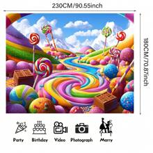 1 pieza Telón de fondo de tela con estilo Candy Land, ideal para photocall, suministros para fiestas de cumpleaños y aniversario, decoración de vacaciones y centros de mesa, reutilizable para interiores y exteriores