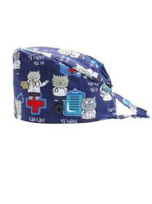 Boné de trabalho estampado fofo com faixa de suor ajustável e amarração nas costas para mulheres/homens