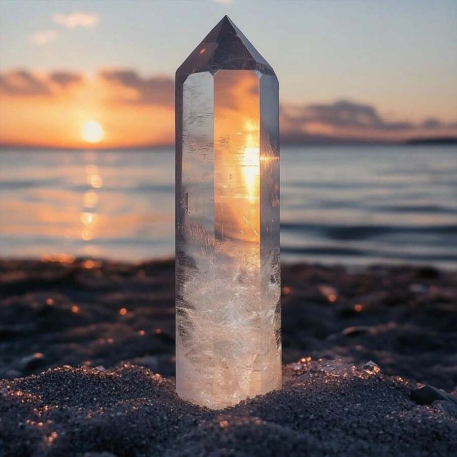 1pc Stunning Clear Quartz Tower,Energy Balance, Healing Stones Pillar-Polished Transparent Hexagonal Pillar ,Home Deacoration Stone,Holiday Ornament,The Best Choice For Crystal Collectioner ,The Preferred Gift For Family, Friends, And Elders During Festivals