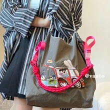 Fashion Shopping Bag Women's Shoulder Bag Nylon Fabric Bag Dog Embroidery Lightweight Storage Bag Commuter Bag Travel Backpack Large Capacity Tote