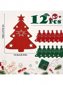 Juego de 12 portacubiertos en forma de árbol de Navidad - Bolsas suaves de fieltro para tenedor y cuchara para un ajuste organizado de la mesa, hermosa decoración navideña, regalo perfecto para Navidad y Pascua