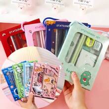 Zestaw 6 artykułów piśmienniczych z motywem kreskówek, estetyczne, urocze opakowanie z motywem do noszenia, zestaw typu "wszystko w jednym" zawiera ołówek, linijkę, temperówkę, gumkę, notatnik, bardzo praktyczny, idealny do szkoły, domu, nagród dla uczniów i prezentów na przyjęcia/urodziny